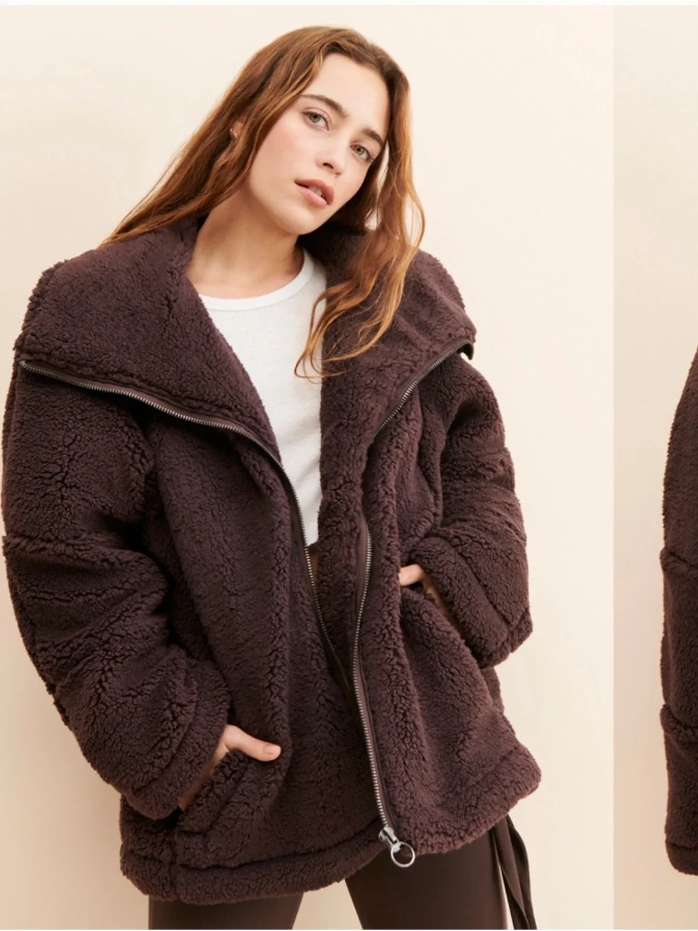 Free People Plush Teddy Jacket in Dark Brown